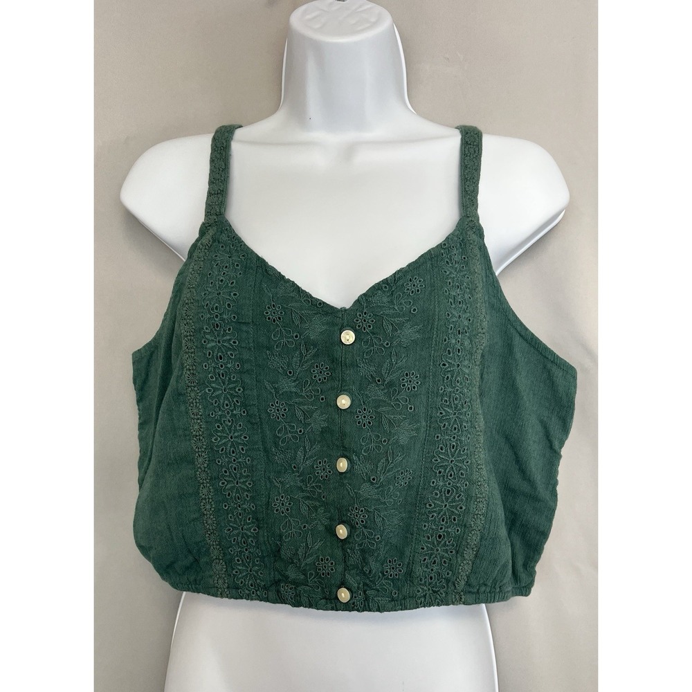 American Eagle Embroidered Crochet Top Sz L Sleeveless Crop Eyelet Floral Summer